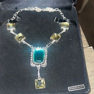 Sterling  Art Deco Necklace with Gemstones